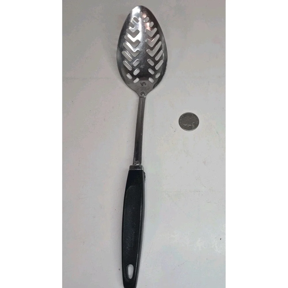 Vintage EKCO Slotted Spoon Stainless Steel Black‎ Handles USA